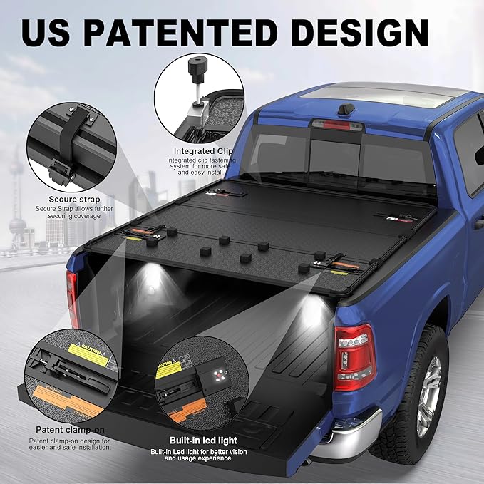 Tri Hard Truck Bed Tonneau Cover Fleetside Compatible with 2019-2024 Classic /2009-2025 Dodge Ram 1500 Inclu. Classic & New Body (w/o Ram Box)-5.8 FT Bed On Top 67.4 inch Aluminum Bed