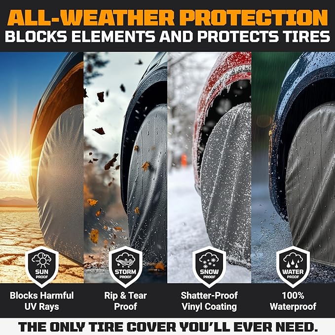 TIRESHIELD PRO Tire Covers Set of 4 - Heavy Duty All-Weather UV-Resistant Wheel Covers w/StormLock-System - Year-Round Protection for Your RV, Camper, Truck, Car & Trailer Tires w/ 29-31.75" Diameter