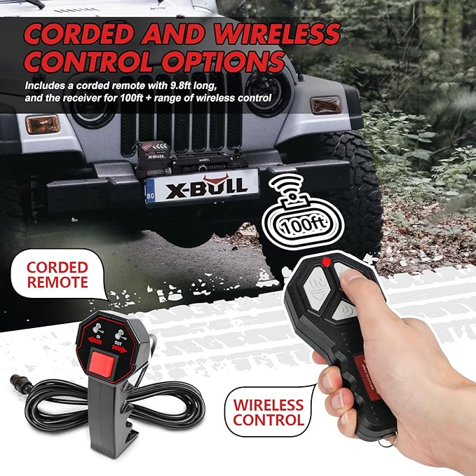 X-BULL Winch-20000 lb. Load Capacity Electric Winch Kit 12V Synthetic Rope,Waterproof IP68 Electric Winch with Hawse Fairlead, with Wireless Handheld Remote and Corded Control Recovery
