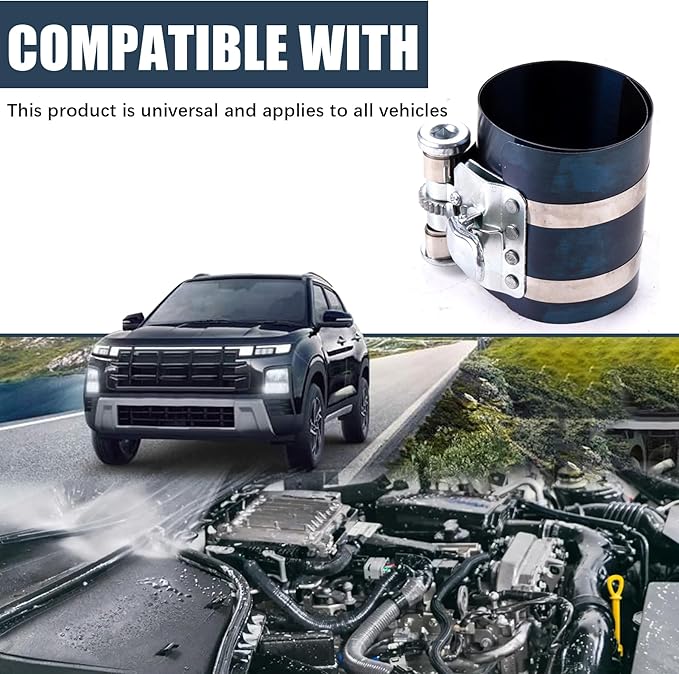 Piston Ring Compressor Tool Car Engine Piston Ring Installer Removal Kit Adjustable Sizes From 2-1/8 Inches To 7 Inches，with Piston Installer Plier and Stainless Steel Feeler Gauge