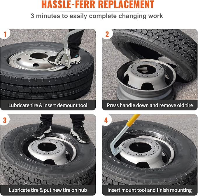 VEVOR Steel Tire Mount Demount Tool 22.5" to 24.5" Semi Tire Changing Tool with Extra Bead Holder, Tubeless Truck Bead Breaker Manual Tire Changing Tools for Car Repairing (Yellow)