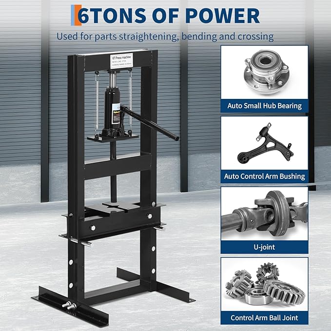 6 Ton H Frame Hydraulic Shop Press,Floor Press with Adjustable Height Stamping Plates,Built in Relief Valve for Bending Straightening Bearings u Joints Car Repair Professional Use 18.9"×15.75"×36.8"