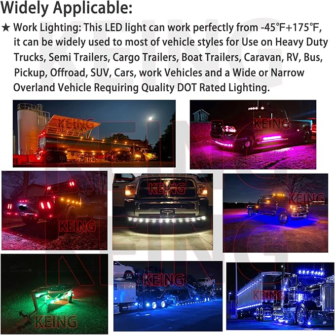 KEING 10 Pack Sealed Waterproof Mini Round 3/4 Inch White LED Marker lights Signal Light 12V for Trailer Truck Bus Pickup Van ATV RV Lorry Caravan, 5 Years Warranty