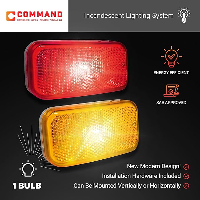 Command Electronics OEM 12V Modern Incandescent RV & Trailer Clearance Light – Made in USA – Amber & Red, White Base – 14-Pack