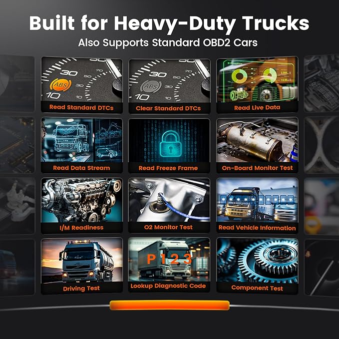 ANCEL HD120 Heavy Duty Truck Scanner with DPF Regen for Volvo & International Engine, Full-System HD-OBD Diesel Truck Diagnostic Tool, Lifetime Free Updates