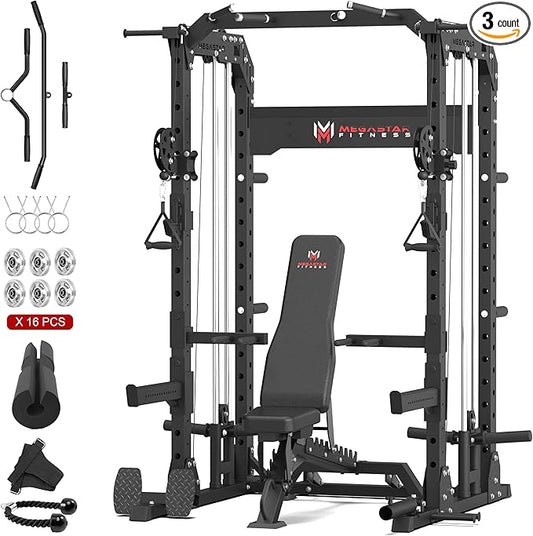 Power Rack Home Gym with Aluminum Pulley Set – 2000LB Capacity Multifunction Squat Rack with Cable Crossover, Includes 16 Professional attachments for Home Gym Strength Training, P63 Rampage