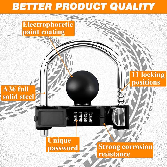 Funmit Trailer Lock Universal Hitch Lock with Combination Lock, fit 1-7/8", 2", 2-5/16" Coupler, Camper Accessories for Travel Trailers Boats Trucks Rvs Black