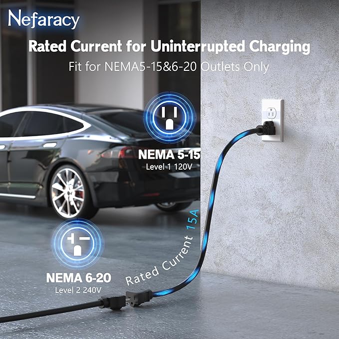 Level 1/2 EV Charger for with Tesla 16A Amp 110V-240V Portable Mobile EV Charger with 20FT Cable, NEMA 6-20 & NEMA 5-15 Plug, Home Electric Vehicle Charging Station for with Tesla Models Y/X/3/S