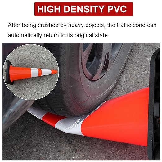 OrangeStar 28 Inch Orange Traffic Cones 8-Pack, Heavy Duty PVC Safety Cones with 2 Reflective Collars, Weighted Base for Highway, Roadwork, Construction, Warehouse Safety, Parking Lots