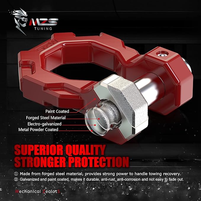 MZS 3/4" D Ring Shackles, 80,000 lbs (40T) Break Strength Shackles with 7/8" Pin Use with Tow Strap Winch Accessories for Off-Road Truck ATV UTV SUV Recovery Towing Red (Pack of 2)