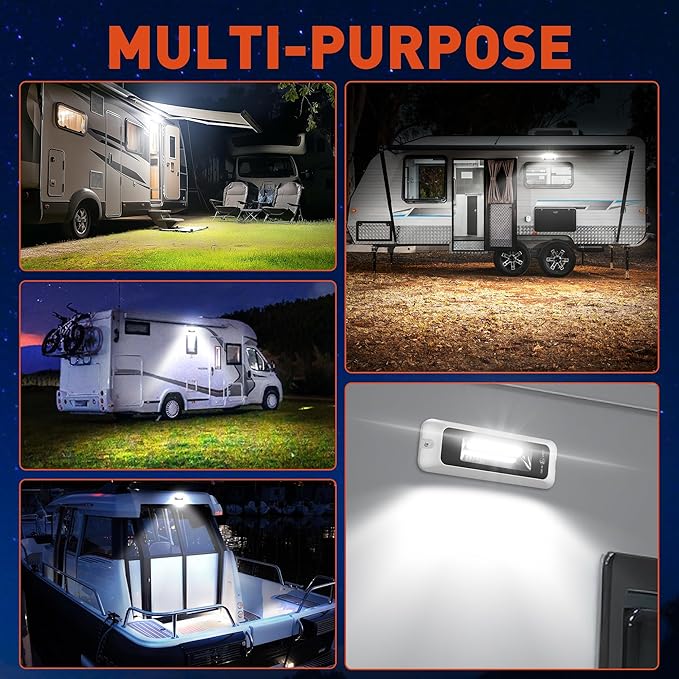 LED RV Exterior Porch Light, 6 Inch 10W 850LM High Brightness, 10-30V DC, IP68 Waterproof Aluminum Housing for RVs, Trailers, Boats & SUV (White Light 6000K)