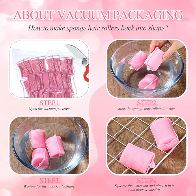 Geyoga 18 Pieces Sponge Hair Rollers Large Soft Foam Hair Styling Curlers Large Size Hairdressing Curlers for Women(Pink,1.9 x 2.6 Inches)