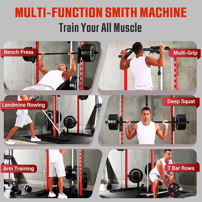 OPPSDECOR Power Cage, Multi-Function Power Rack with Adjustable Cable Pulley System, Squat Rack with Pull-up Bar, J-Hooks, More Training Attachment for Home Gym