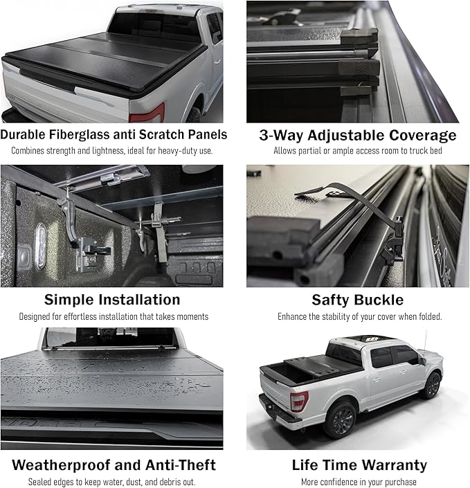 Hard Folding Truck Bed Tonneau Cover |HTF020|Fits 2005-2015 Toyota Tacoma w/OE Track System 6' 2" Bed (73.5")