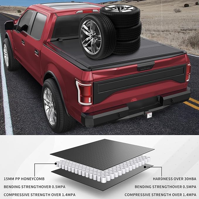 Fiberglass Hard Tri Fold Truck Bed Tonneau Cover Compatible for 2014-2018 Chevy Silverado GMC Sierra 1500 15-18 Silverado Sierra 2500 3500 HD Fleetside 6.5FT 78Inch