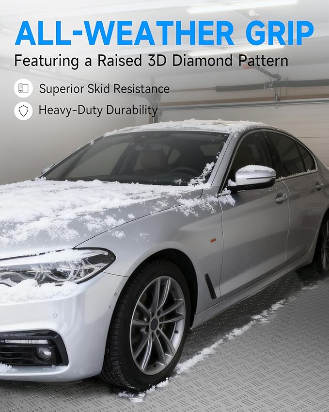 8x20 FT Garage Floor Mat, Thickened Ribbed PVC Garage Flooring Roll for Under Car Heavy Duty & Durable Non-Slip Waterproof Garage Floor Protector for Car, SUV, Pickup, Gym & Basement (Silver)