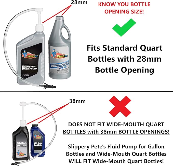 Slippery Pete - Fluid Pump for Standard Quart Bottles - 8cc per Pump Stroke and 3rd Hand Adapter, Transfer Gear Oil, Transmission and Differential Fluid (28mm)