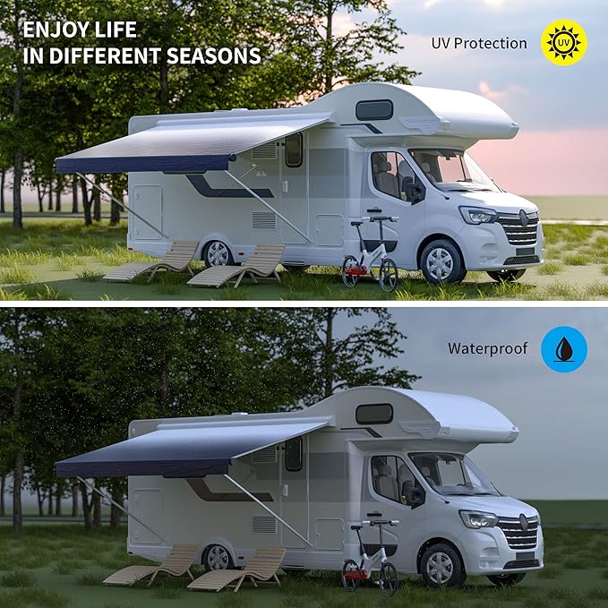 Richeer RV 17' Awning Fabric Replacement - Advanced Weatherproof and Ultraviolet - Camper Trailer and Motorhome Universal Outdoor Canopy - Single Sided Blue Gradient Printing (1000D Oxford Cloth)