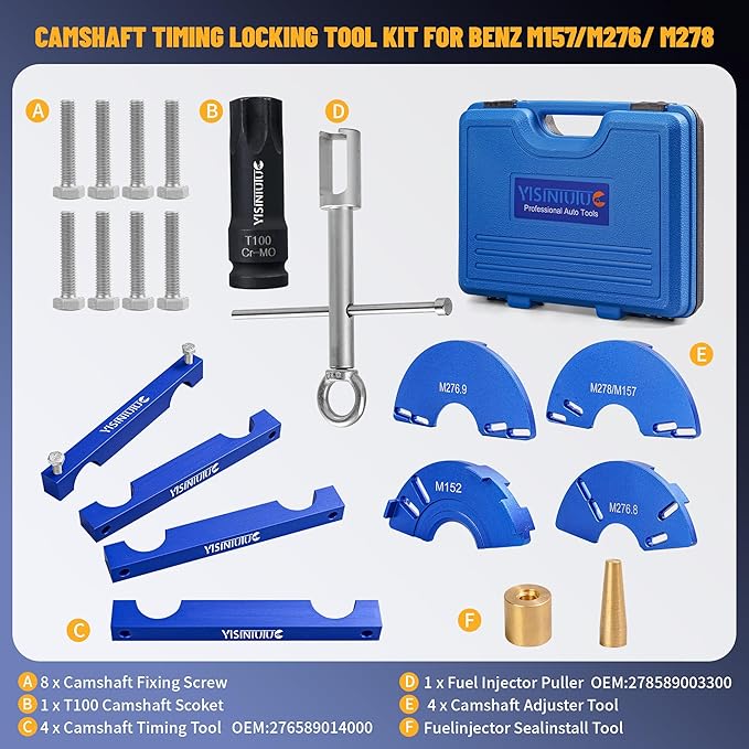 Engine Alignment Locking Timing Tool Kit with 4PCS Camshaft Adjuster Tool Kit, Compatible with Mercedes Benz M157/M276/M278, T60 & T100 Camshaft Scoket, Fuel Injector Puller