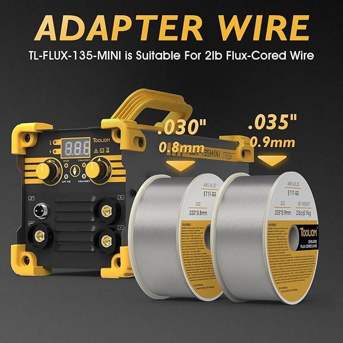 TOOLIOM 135A Mini MIG Welder Flux Core 110V MIG Welder Gasless Flux MIG/Lift TIG/Stick 3 in 1 Welding Machine Portable