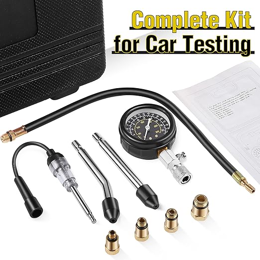 9 Pieces Automotive Compression Tester Kit and Spark Plug Tester, Universal Car and Motorcycle Engine Testing Tools for Cylinder Pressure Gauge (Black)