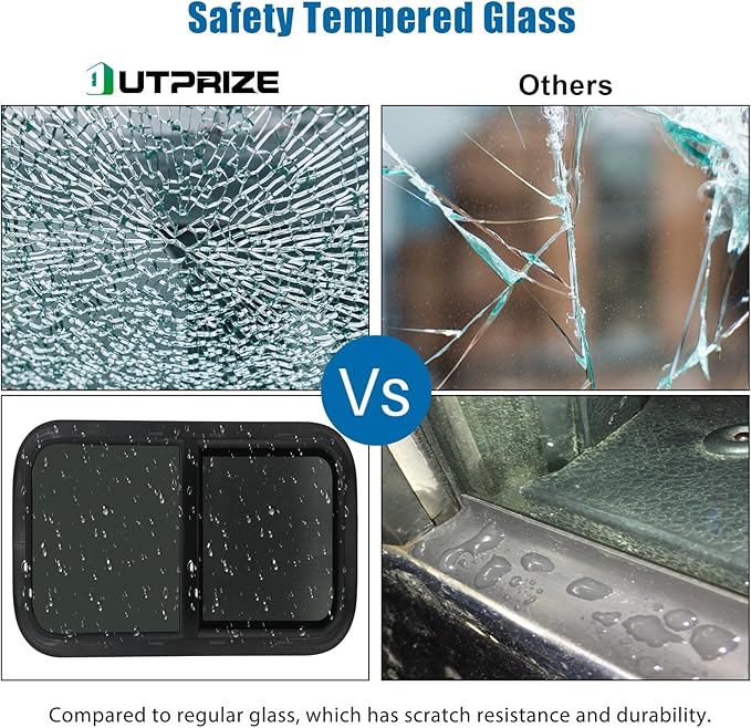 Horizontal RV Window, 24" W x 15" H Tinted Sliding RV Window with Net Screen and Trim Ring, Suitable for 15/16" or 1-3/8" and Slightly Thicker Up to 1/16" Walls, DOT Approved