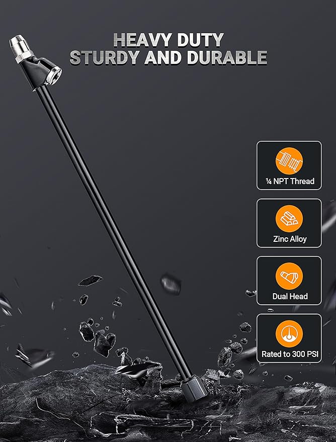 13'' Dual Head Air Chuck Set, Heavy Duty Extended Reach Tire Chuck w/Quick Plug for Semi Tire Inflation, 1/4" FNPT Straight Lock On Tire Inflate Chuck for Air Compressor Semi Truck RV Dually Tires
