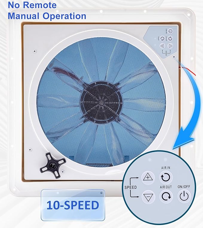12V RV Roof Fan Vent 14'' 10 Speed Reversible Manual Lift (NO REMOTE)