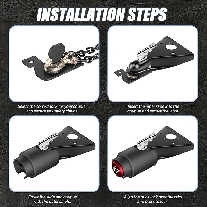 2 Inch Trailer Hitch Lock - 2178 Heavy Duty Anti Theft Lock Secures Ball Coupler and Safety Chains for RV,Boat,Dump,Cargo and Camper Trailers (Red)