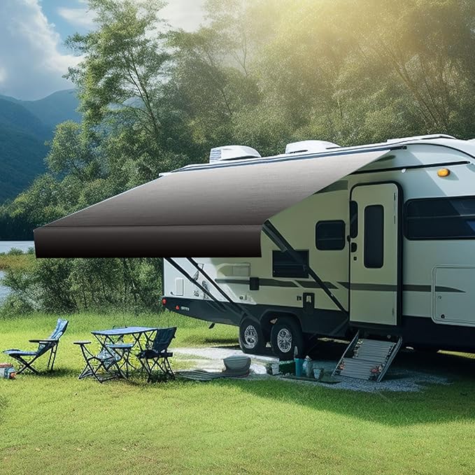 RV Awning Fabric Replacement,18.5oz Heavy-Duty Vinyl Camper Awning Replacement,RV Canopy Replacement,Trailer Awning Universal for Camper Travel Trailers,Black Fade 11'(Fabric 10'2")