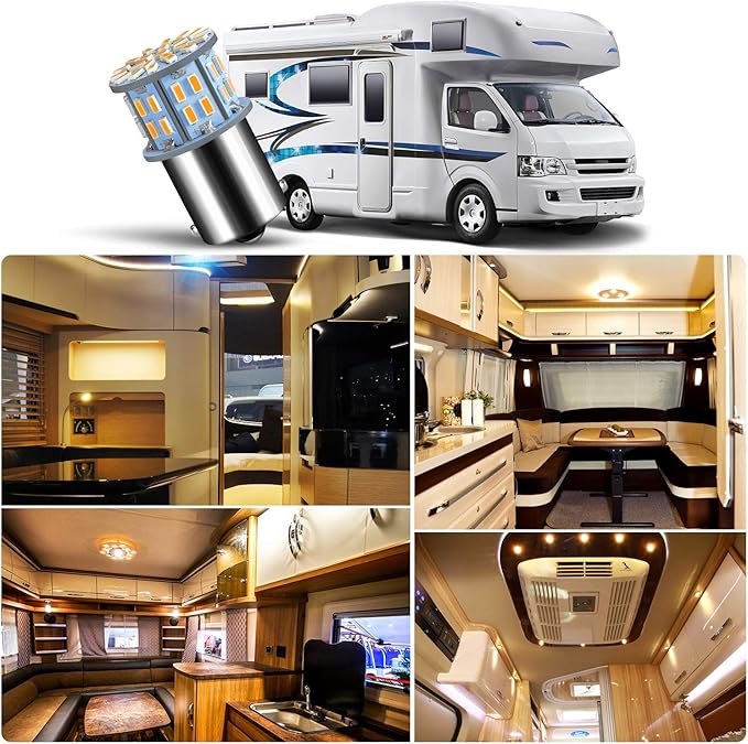1156 1141 1003 7506 BA15S LED Bulbs Super Bright 3014 50-SMD LED Replacement for 12 Volt RV Camper Trailer Boat Trunk Interior Lights (Warm White, 20)