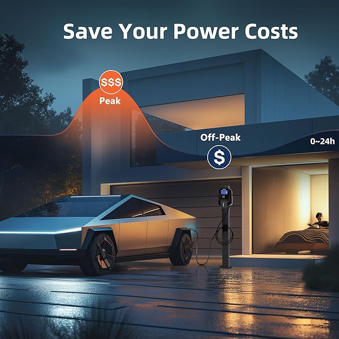 240V Level 2 EV Charger with LED Screen, 32A Fast Charging Station, Hardwired Electric Vehicle Charger for Tesla & J1772 Cars, Indoor/Outdoor Use