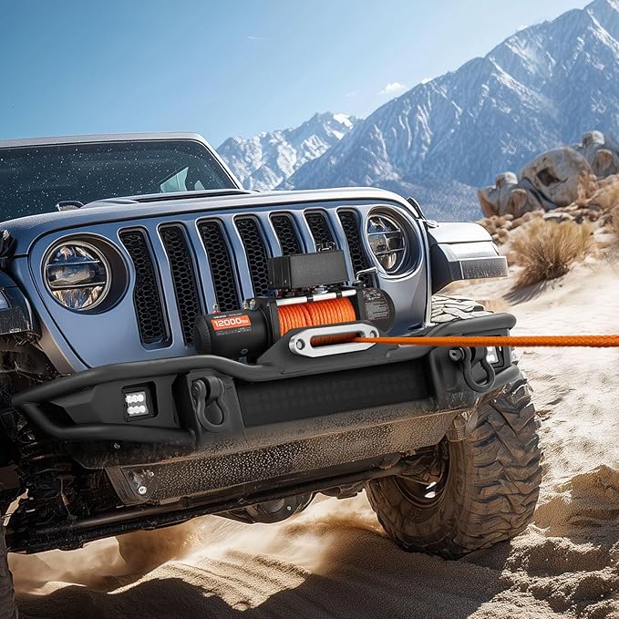 VEVOR Electric Winch, 12000 lbs Load Capacity, 12V DC Truck Winch with Φ0.36 in x 75.5 ft Synthetic Rope, Wireless & Wired Remote Control, IP55 Waterproof for Towing Off-Road SUV Jeep Trailer