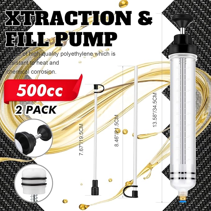 Lothee 2 Pack 500cc Automotive Fluid Extractor Pump Oil Extractor Hand Syringe Pump with Horse Manual Suction Vacuum Fuel Car Transfer for Power Steering, Hydraulic Fluid(Black)