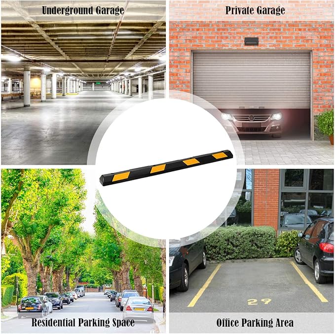Goplus Parking Block, 72” Rubber Parking Bumpers with 8 High Reflective Yellow Safety Stripes, Heavy Duty Parking Target, Garage Wheel Stoppers Parking Curb for Car, Truck, RV and Trailer