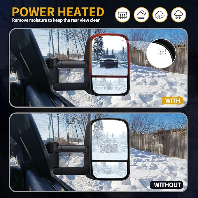 DWVO Towing Mirrors Compatible with 03-06 Chevy Silverado Tahoe GMC Sierra Extendable Tow Mirrors, Powered Heated with Arrow Signal Light