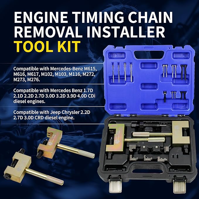 Engine Timing Chain Removal Installer Tool Kit Compatible with Mercedes Benz M271 M272 M273 M274 M276, Camshaft Riveting Tool Kit with Carrying Case & Gloves