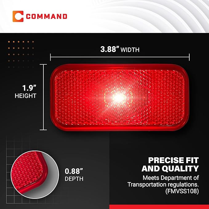 Command Electronics OEM 12V Modern Incandescent RV & Trailer Clearance Light – Made in USA – Red, White Base – 2-Pack