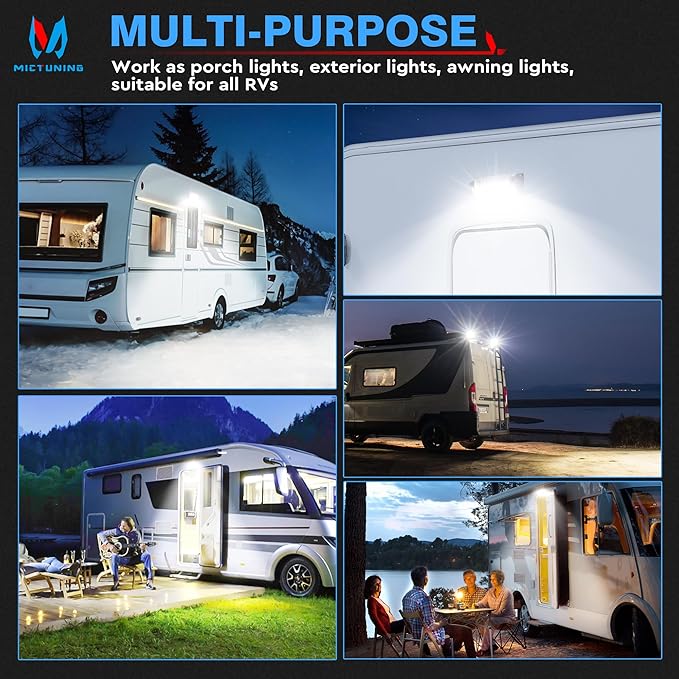 MICTUNING RV Exterior LED Porch Utility Light 12V Each Replacement Lighting for RVs Trailers Campers Pack of 2, White