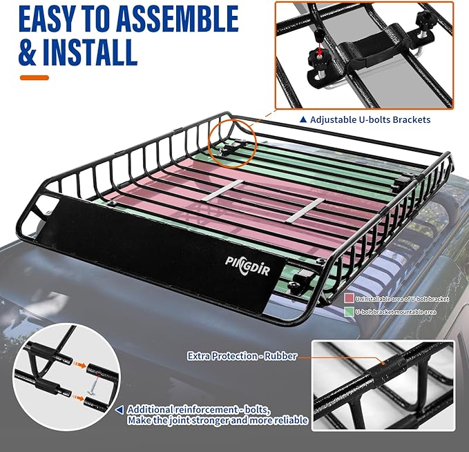 Roof Rack Basket 51" X 36" X 5" Rooftop Rack Cargo Carrier Universal, Waterproof Cargo Bag 44 * 35 * 16", Cargo Net with Attachment Hooks, 2 pcs Ratchet Strap,Roof Pedal