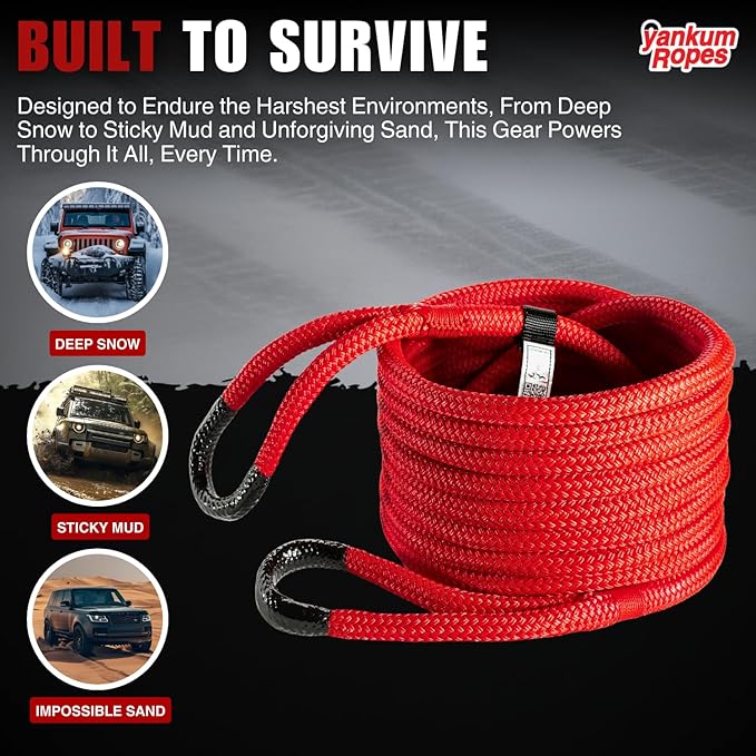 Yankum Kinetic Recovery Rope - Heavy Duty 5/8" x 20' Tow Rope, Off-Road & Vehicle Recovery, Kinetic Energy Ropes for 4x4, Jeep, and Trucks, Made in USA – Viper Series