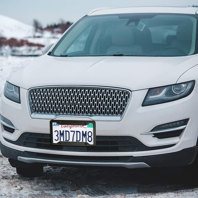 BGGTMO Matte Black Aluminum License Plate Frames- 2 Pack Heavy Duty Car Tag Cover for Front & Rear, 4 Hole Rust Proof Universal Holder, Mount Screws Caps, Inserts, Rattle Proof Pads