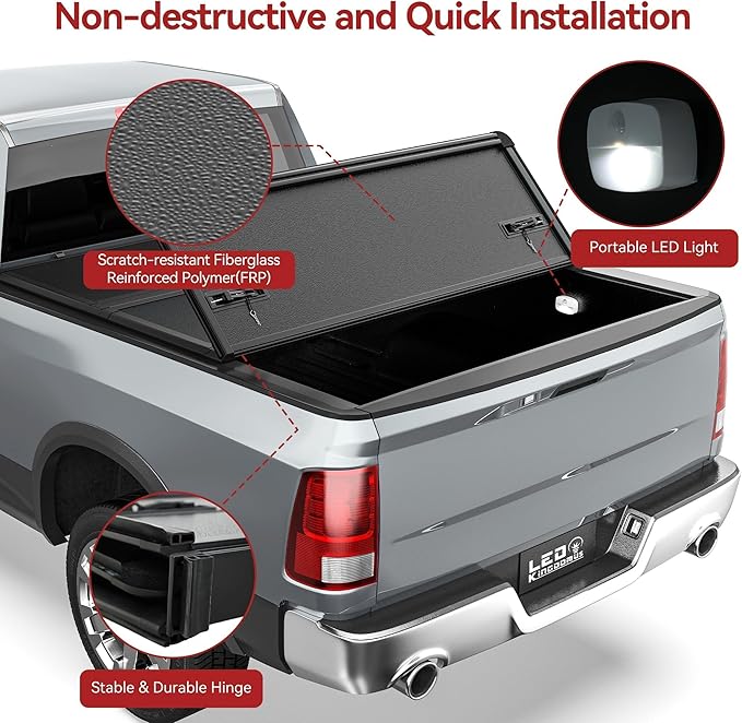 LEDKINGDOMUS Hard Folding Truck Bed Tonneau Cover Fits for Ford Maverick 2022 2023 2024 2025 with 4.5ft Bed