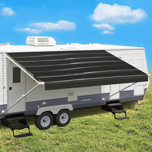 Leaveshade RV Awning Fabric Replacement Camper Trailer Awning Fabric Super Heavy Vinyl Coated Polyester 18'3''(Fit for 19' Awning)- Black Wave