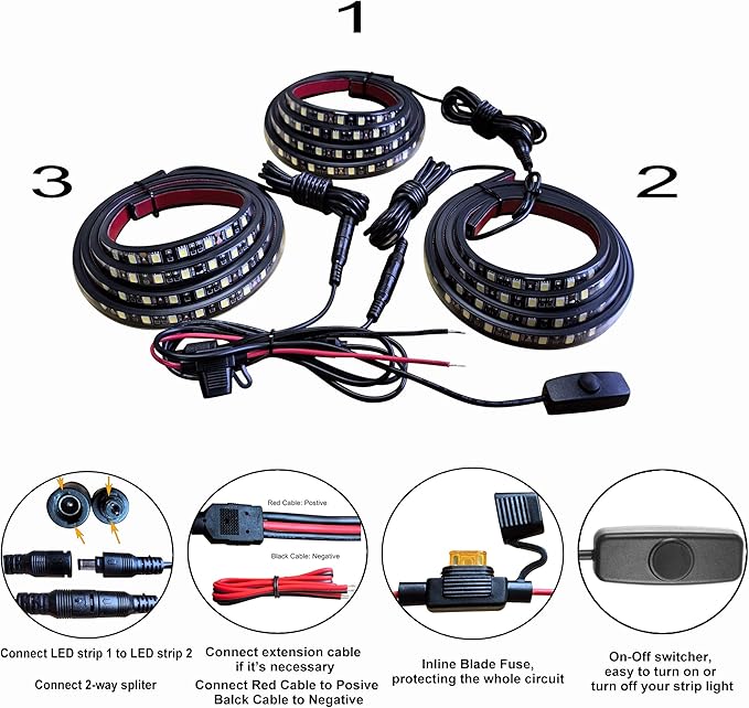 Truck Bed Lights LED Strip 3Pcs 60Inch, Cool Pickup Truck Bed Accessories Kit, Waterproof 12V 270 LED Lighting Strip for Pickup Camper Van SUV RV Boat