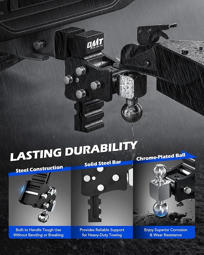 Orion Motor Tech Adjustable Trailer Hitch, Fits 2" Receiver, 5" Drop Hitch with 2" & 2-5/16" Balls, Anti-Theft Steel Tow Hitch Stowable Ball Mount with 15000 lb GTW for Class III & IV Vehicles