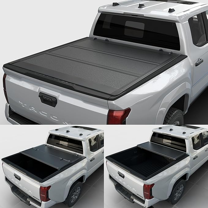 Low Profile Hard Folding Truck Bed Tonneau Cover Fits 2016-2023 Toyota Tacoma 6'2" Bed (73.7")