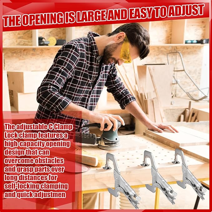 Yexiya 10 Pcs Locking C Clamp, Locking Pliers Adjustable Welding Clamp with Regular Tip and Swivel Pad for Shop Home Farm and Auto Workshop Woodworking, Cabinetry, Repair (11 Inch)