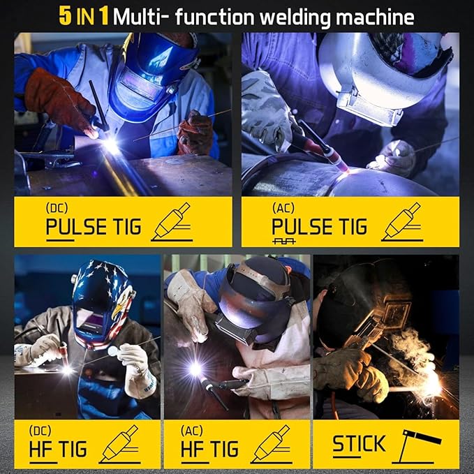 Weldpro TIG Welder AC/DC 200A with Pulse, Aluminum TIG Welder 110V/220V with TIG Torch AC TIG/DC TIG/AC PULSE TIG/DC PULSE TIG/Stick 5 in 1 MultiProcess Welding Machine with Foot Pedal