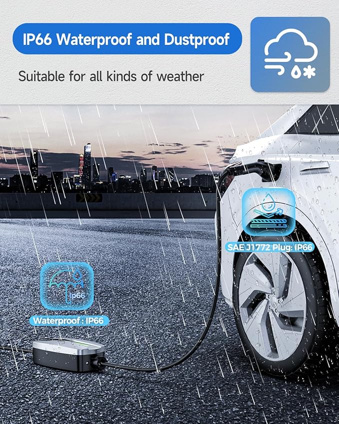 Level 2 EV Charger(32A, 240V, NEMA 14-50 Plug), Portable Electric Car Charger with 25ft Extension Cable, Adjustable Current, Home Outdoor Level 2 Mobile Electric Vehicle Charging Station